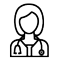 Icon von Ärztin mit langen Haaren und Stethoskop